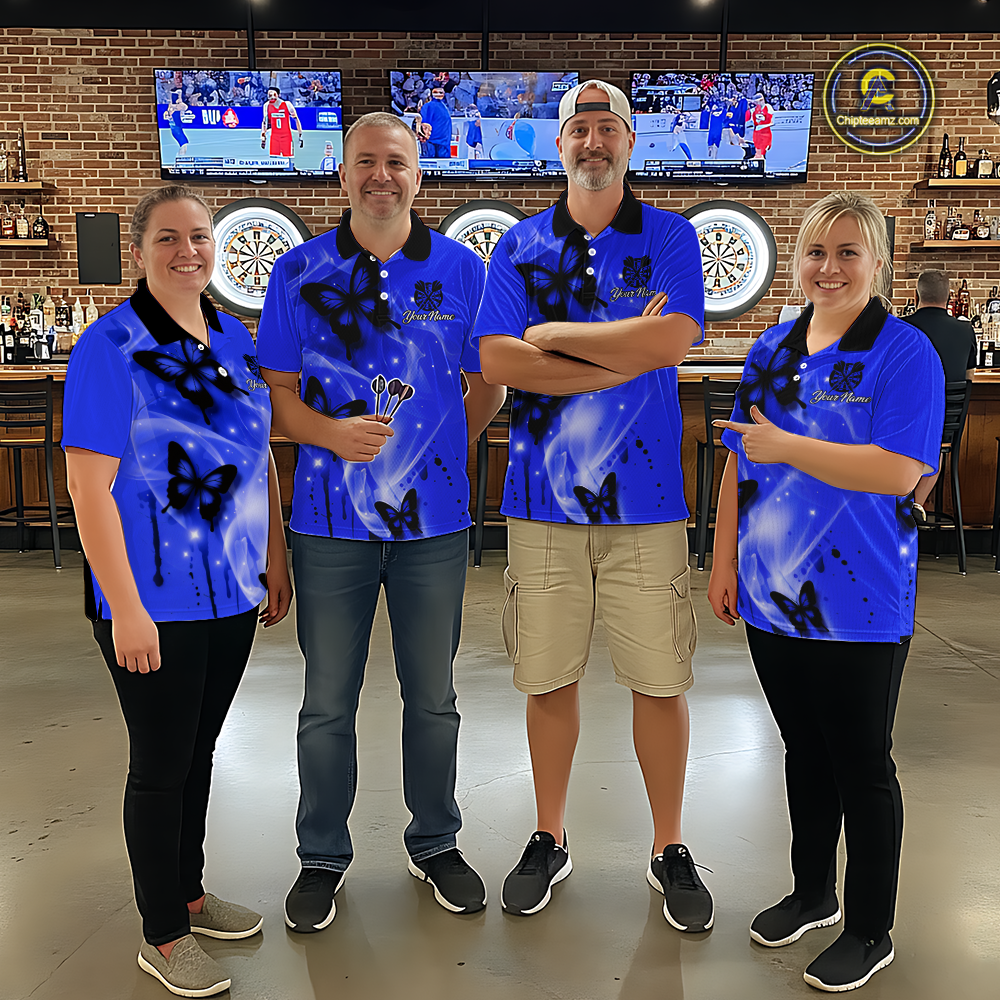 Custom Blue Galaxy Butterflies Darts Shirt for Men Darts Team Jerseys Dartboard Shirt NNT261
