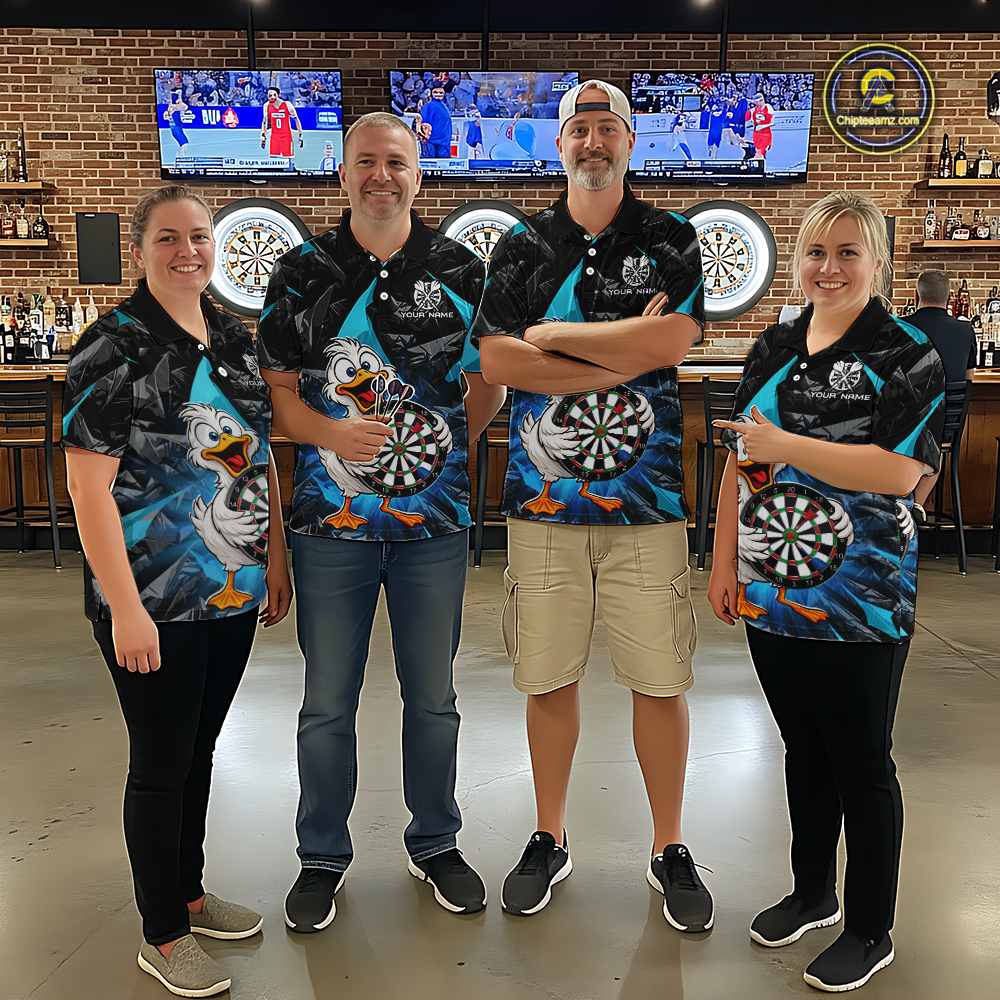 Custom Turquoise Duck Funny Dart Shirt Dart Team Jersey for Women Dartboard Polo & 1/4Zip NNT167