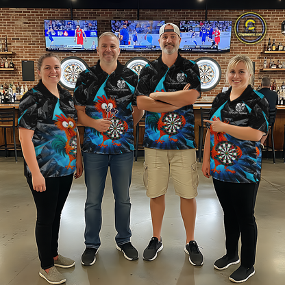 Custom Funny Turquoise Chicken Dart Shirts For Men Dart Board Gifts Darts Team Jerseys Dart League NNT152