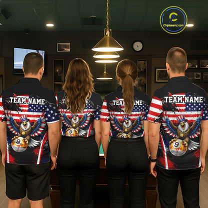 Grunge US Flag Eagle 8 Ball & 9 Ball Billiard Pool Shirt For Men Custom Patriotic Billiard Appeal NYN2762
