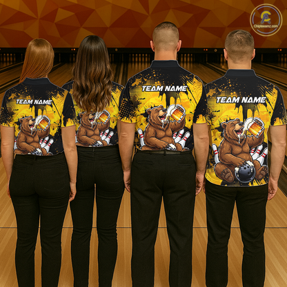 Custom Beer Bear Bowling Jersey for Women Bowling Team Shirts Bowling Polo & 1/4 Zip HNT265