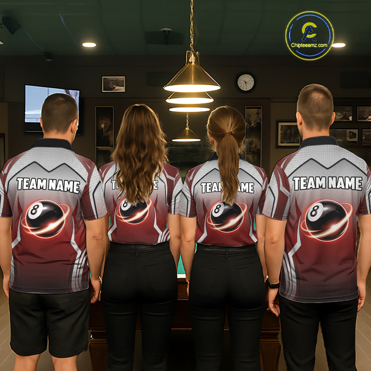 Black And Red 8 Ball Pool Women Billiard Polo & Quarter Zip Shirt Custom 8  Ball Billiard Team Jersey NYN2986