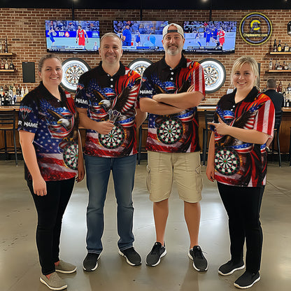 Custom US Flag Funny Eagle Dartboard Darts Women Polo & 1/4-Zip Shirts Patriotic Dart Team Jerseys NYN2805