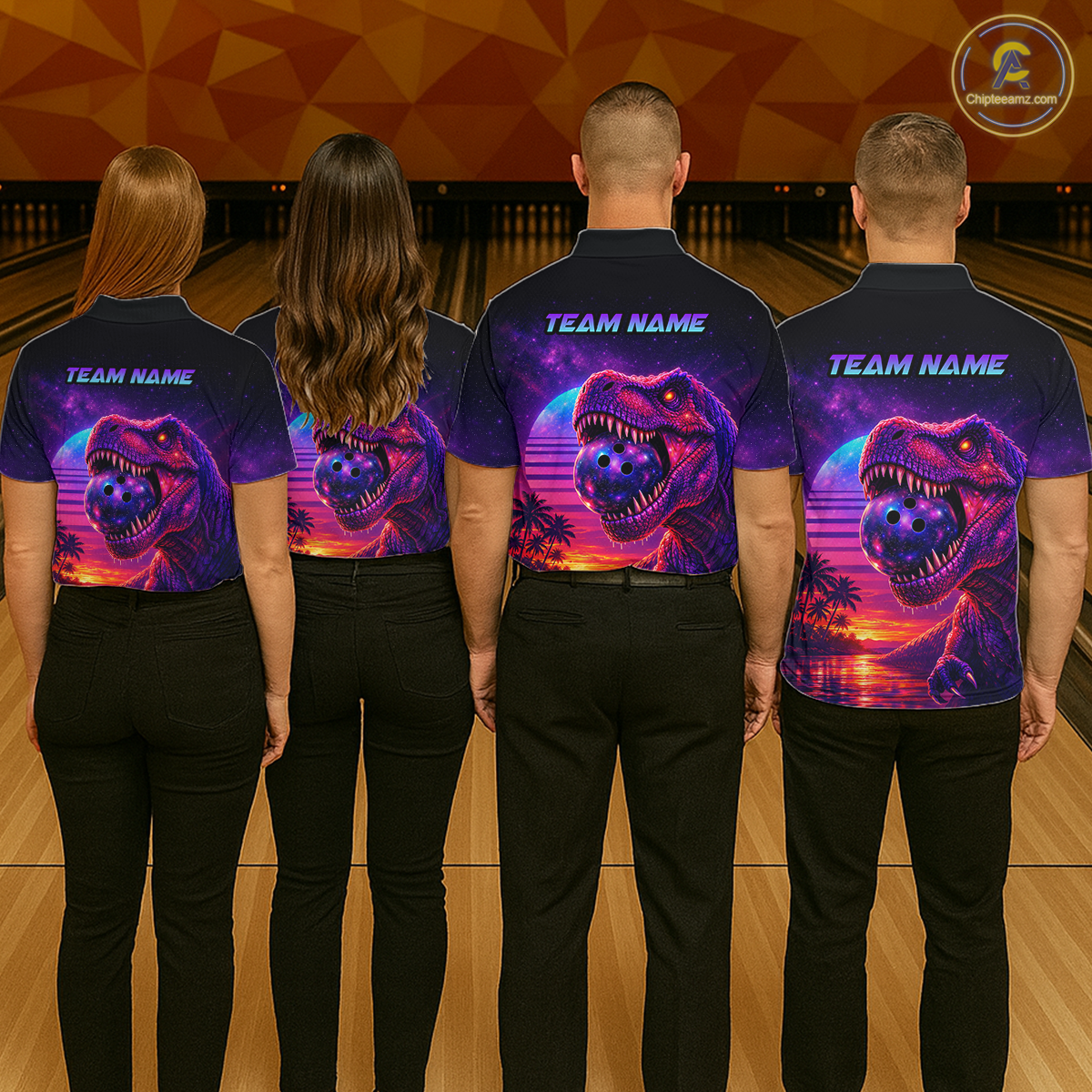 Custom Retro Galaxy Dinosaur Bowling Jersey for Men Bowling Shirts for Team Polo & 1/4 Zip HNT245