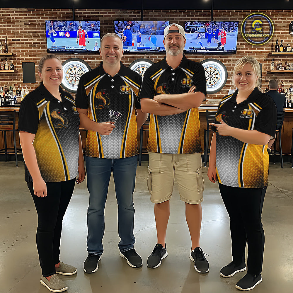 Funny Cobra Cheer Beers Polo & 1/4-Zip Shirt Custom Black & Yellow Cobra Women Best Dart Team Shirts NYN2897