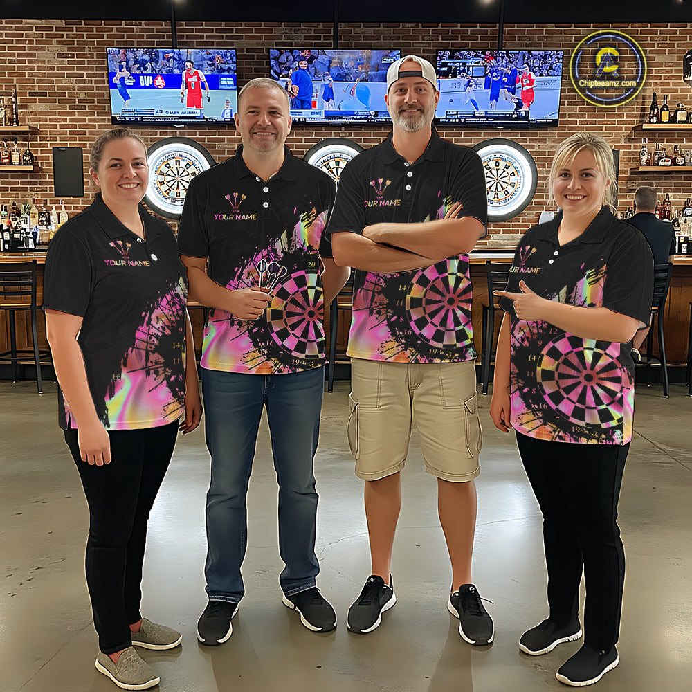 Pink Holographic Dartboard Grunge Darts Polo Shirts For Men Custom Name For Darters NYN2705
