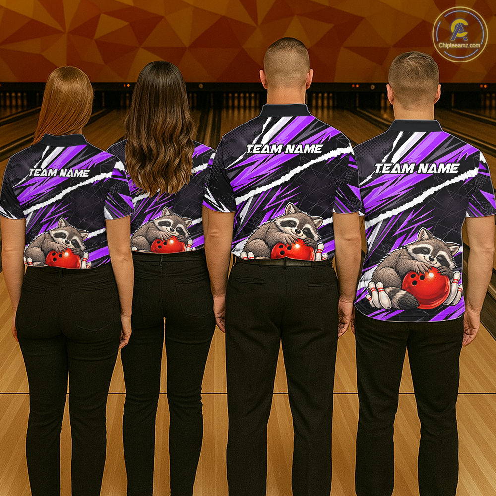 Custom Purple Raccoon Funny Bowling Jersey for Women Bowling Team Shirts Polo & 1/4 Zip HNT247