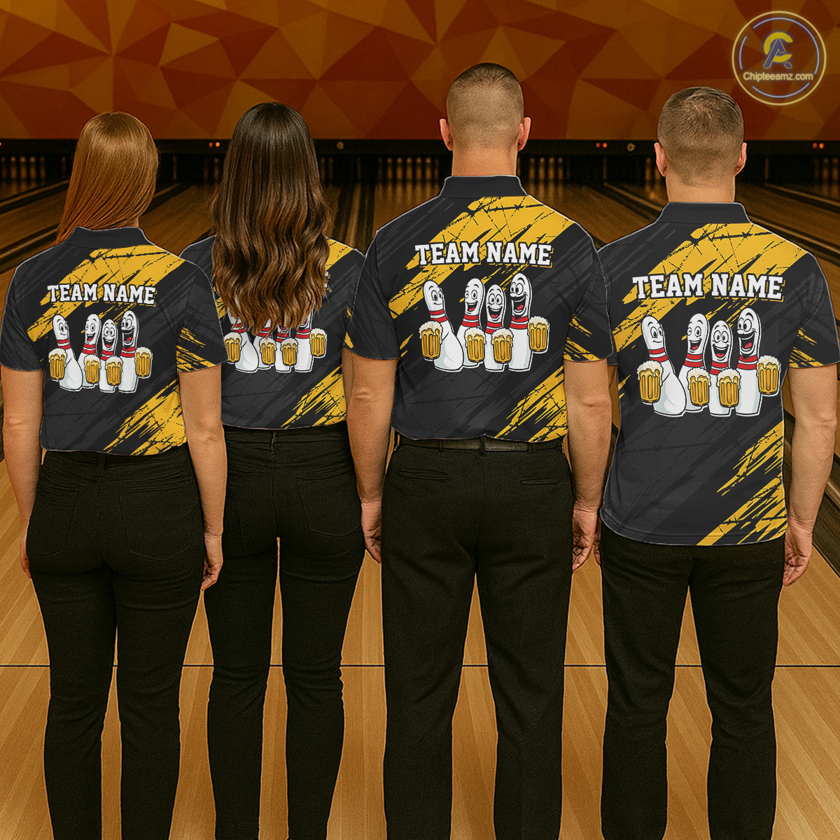 Custom Yellow Funny Bowling Tournament Jersey for Women Bowling Team Shirts Polo & 1/4 Zip HNT178
