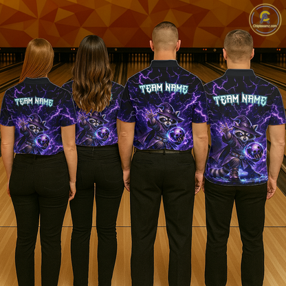 Personalized Raccoon Wizard Bowling Shirt for Men Purple Thunder Lightning Bowling Jersey QZT920