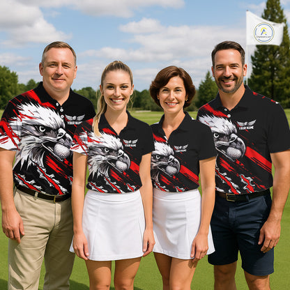 Womens Golf Polo Shirts Custom Red & Black Grunge Pattern Eagle Golf Shirts For Men, Golf Apparel NHN0062