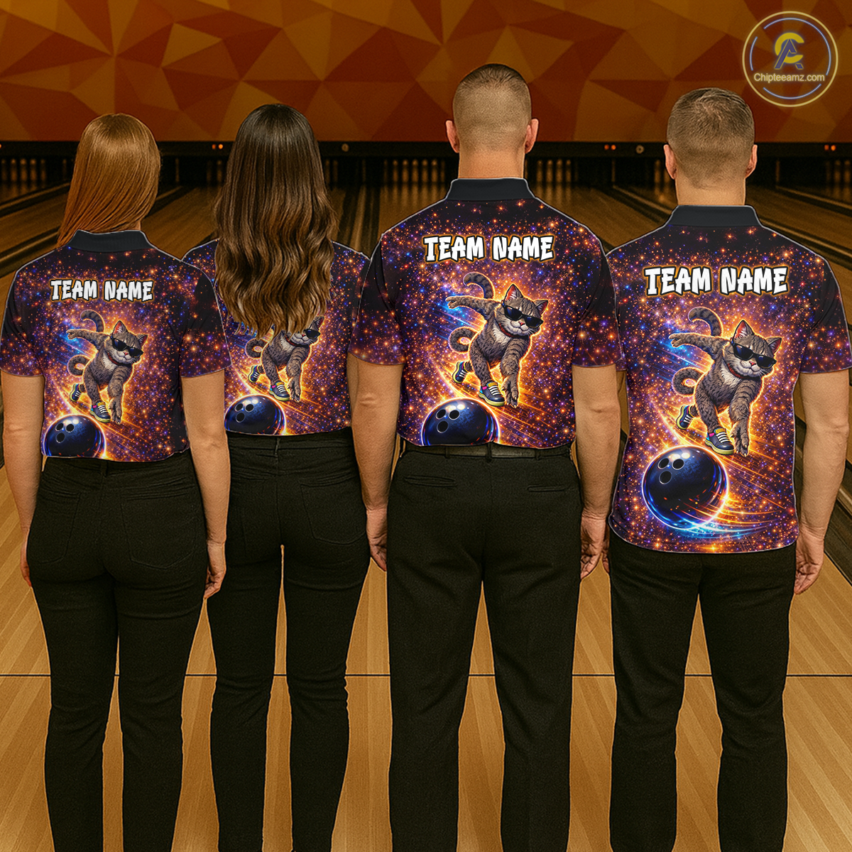 Custom Galaxy Funny Cat Bowling Shirt for Men Bowling League Jersey Polo & Quarter-Zip Bowling Outfit QZT917