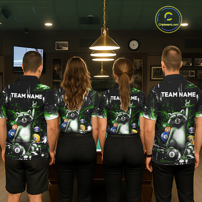 Custom Green Funny Raccoon Billiard Shirt for Men 8 Ball Pool Billiard Jersey Polo & 1/4-Zip BHT5