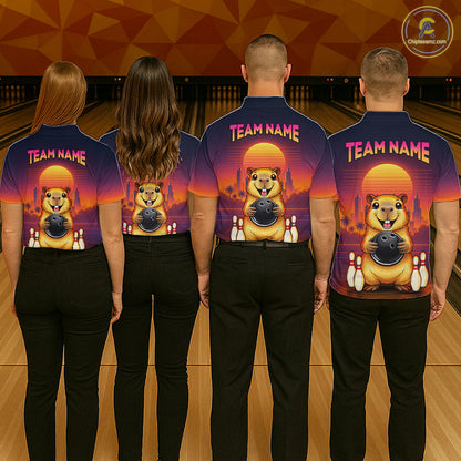 Custom Retro Capybara Bowling Jersey for Women Bowling Team Shirts Bowling Polo & 1/4 Zip HNT260