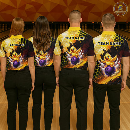 Custom Funny Duck Bowling Team Shirt for Men Yellow Bowling League Jersey Polo & 1/4 Bowling Outfit  QZT958