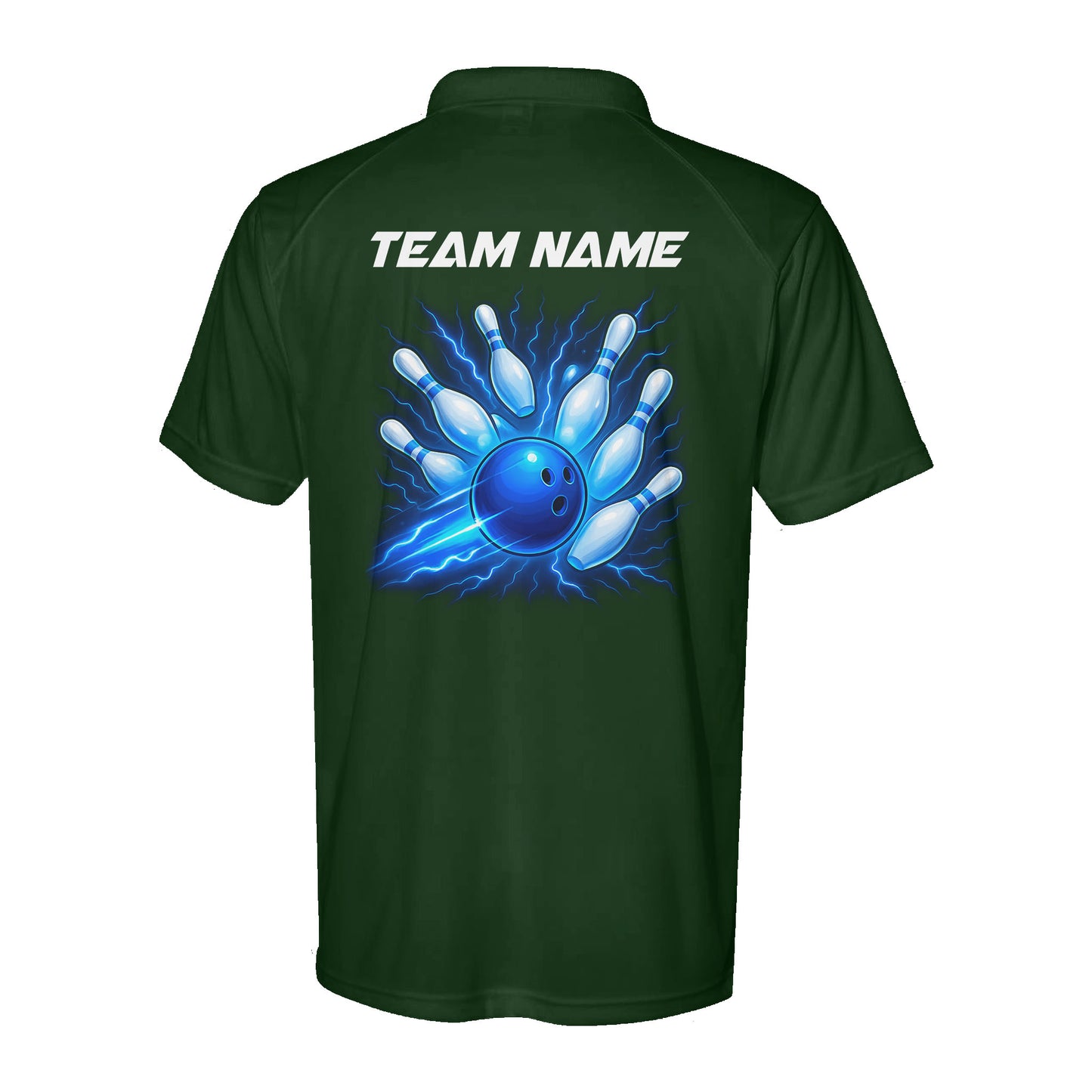 Blue Lightning Thunder Bowling ball and pins custom Team Bowling Performance Polo Shirts D02 NQS9918