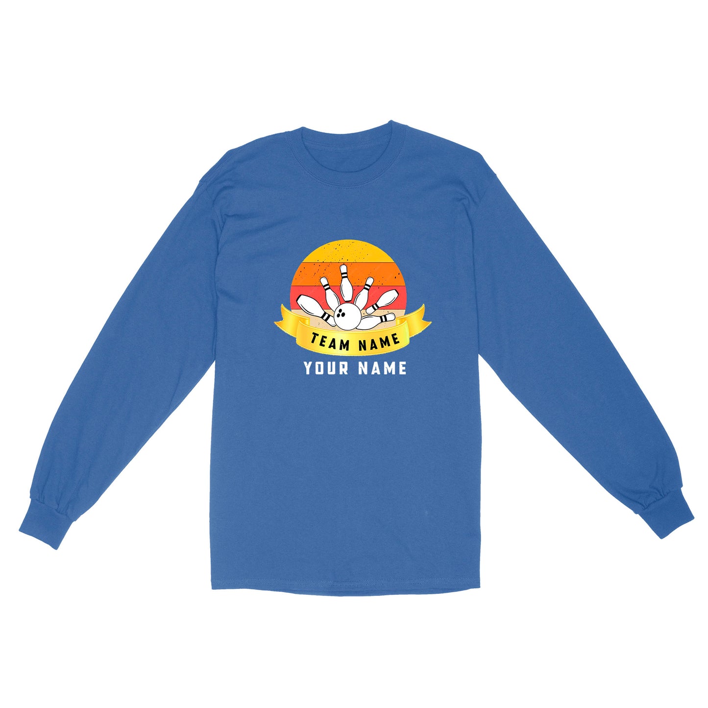 Custom Name and Team name Retro Bowling Ball Pins Unisex Standard Long Sleeve NQS8693