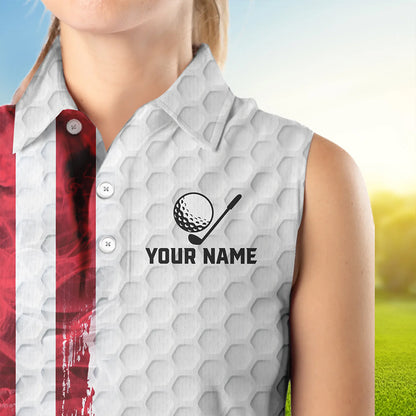 Red, White and Blue Smoke American Flag Women sleeveless polos custom Patriotic Women white golf polo NQS9380