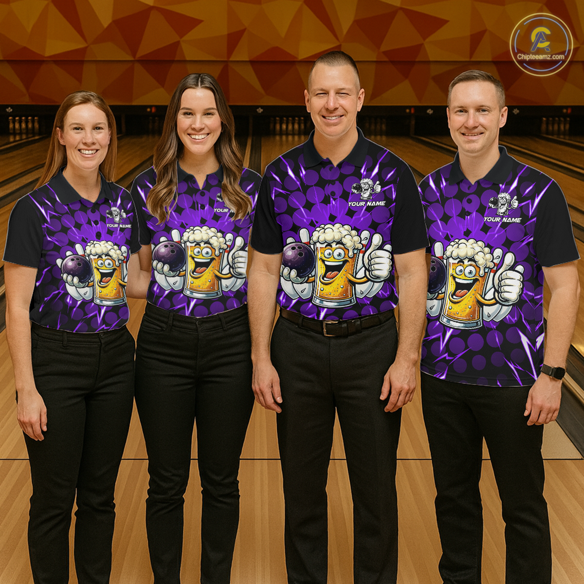 Custom Purple Funny Beer Bowling Jersey for Men Bowling Team Shirts Polo & 1/4 Zip HNT187