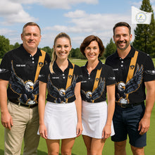 Load image into Gallery viewer, Eagle Womens Golf Polo Shirts Custom Golf Attire For Ladies, Black &amp; Yellow Team Golf Top Personalized NHN0083