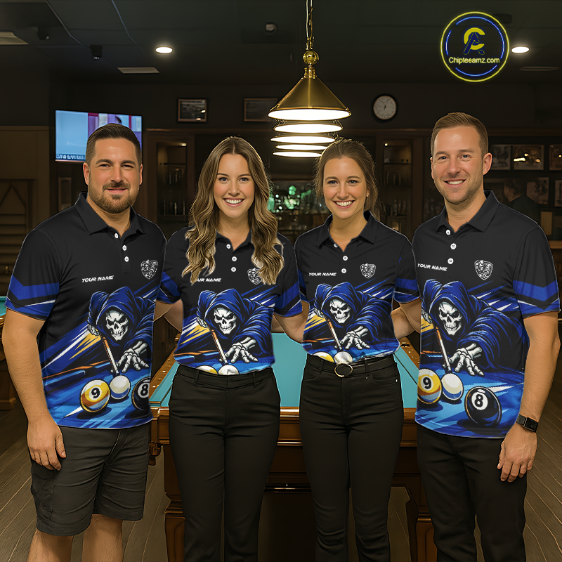 Custom Grim Reaper 8 Ball and 9 Ball Billiard Shirts for Men Billiard League Billiard Team Shirts NNT105