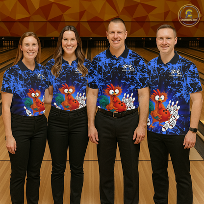 Blue Funny Chicken Bowling Jersey for Men Bowling League Bowling Team Shirts Polo & 1/4 Zip HN232