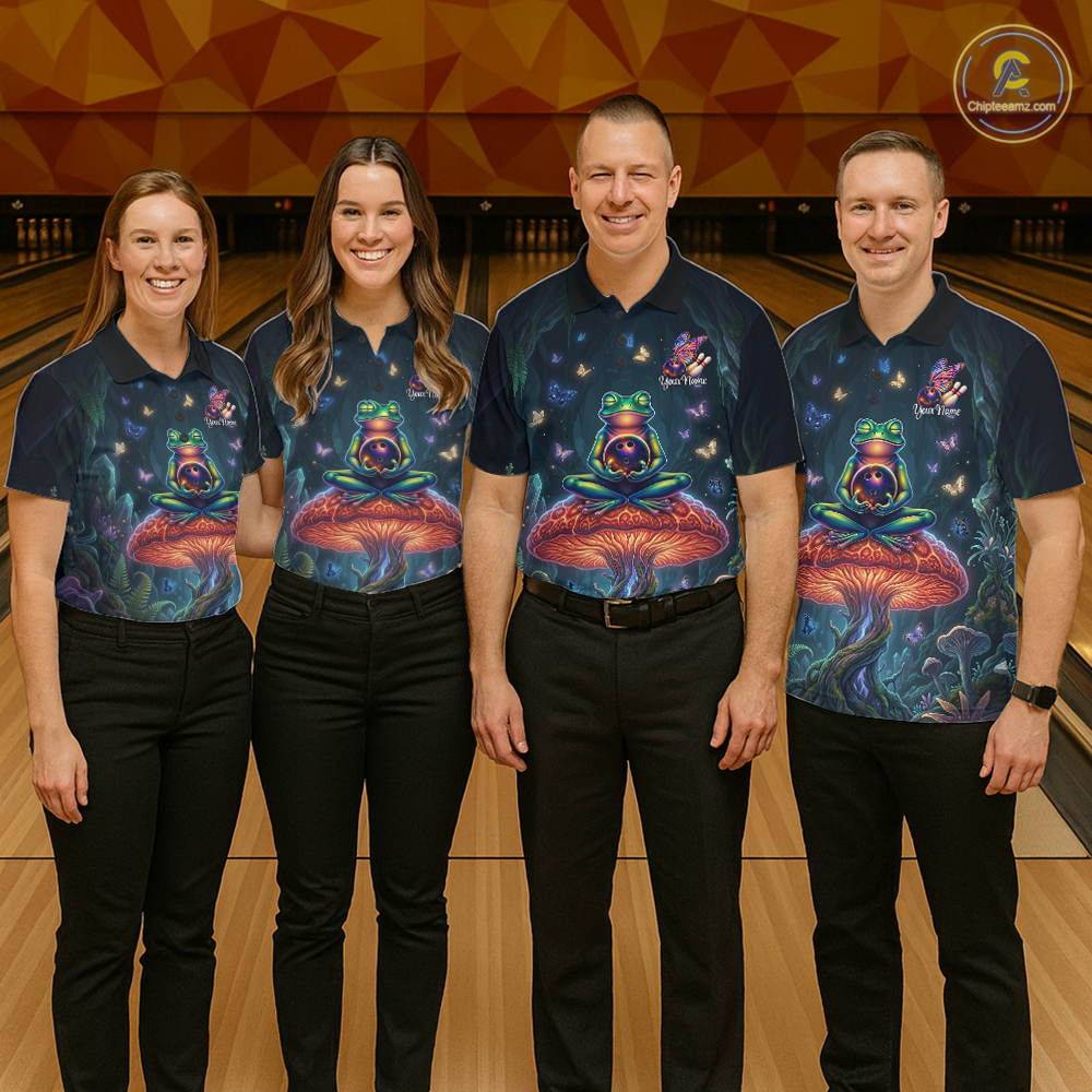 Custom Zen Frog Bowling Shirt for Men Meditation Style Bowling Jersey Polo & 1/4-Zip QZT991