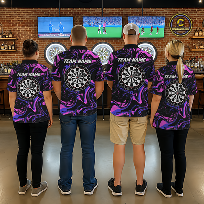Pink-Purple Pattern Darts Team Jerseys Dart Shirts For Men Dart Tournament Polo & 1/4 Zip NNT119