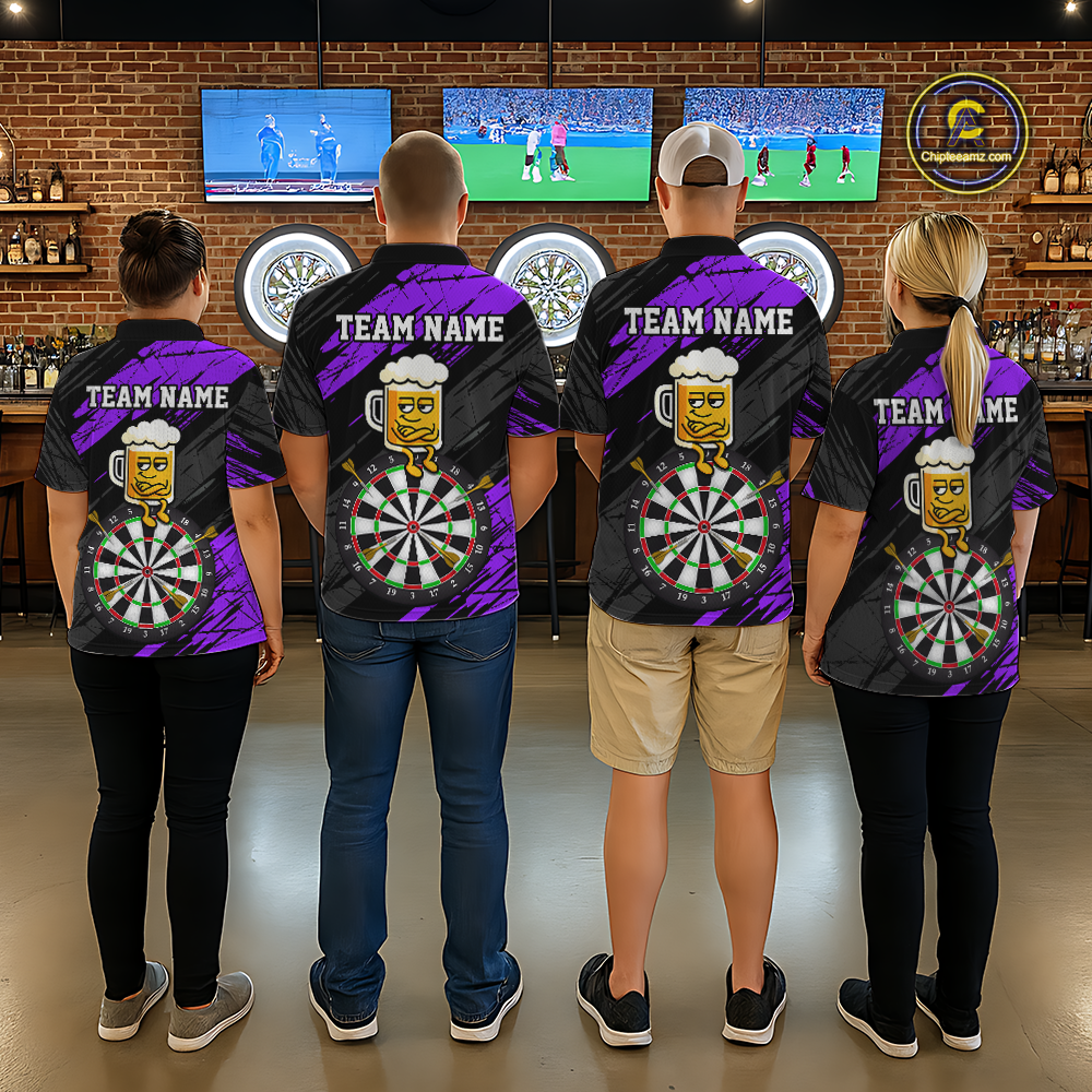 Custom Purple Funny Beer Darts Board Dart Shirts For Men Darts Team Jerseys Dart Tournament NNT120