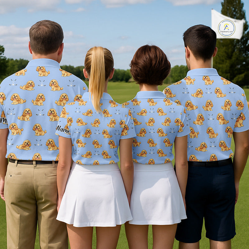 Funny Cocker Spaniel Womens Golf Polo Shirt Custom Blue Pattern Team Ladies Golf Tops, Dog Lover Gift Nhn0210