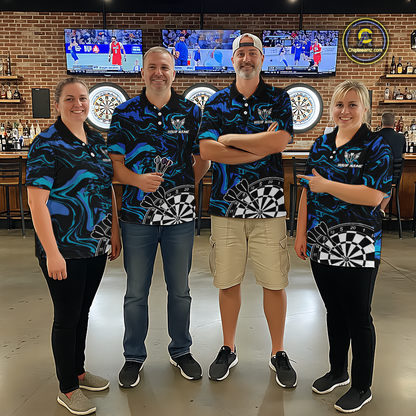 Turquoise-Blue Pattern Aim Shoot Swear Repeat Darts Team Jerseys Dart Shirts For Men NNT168
