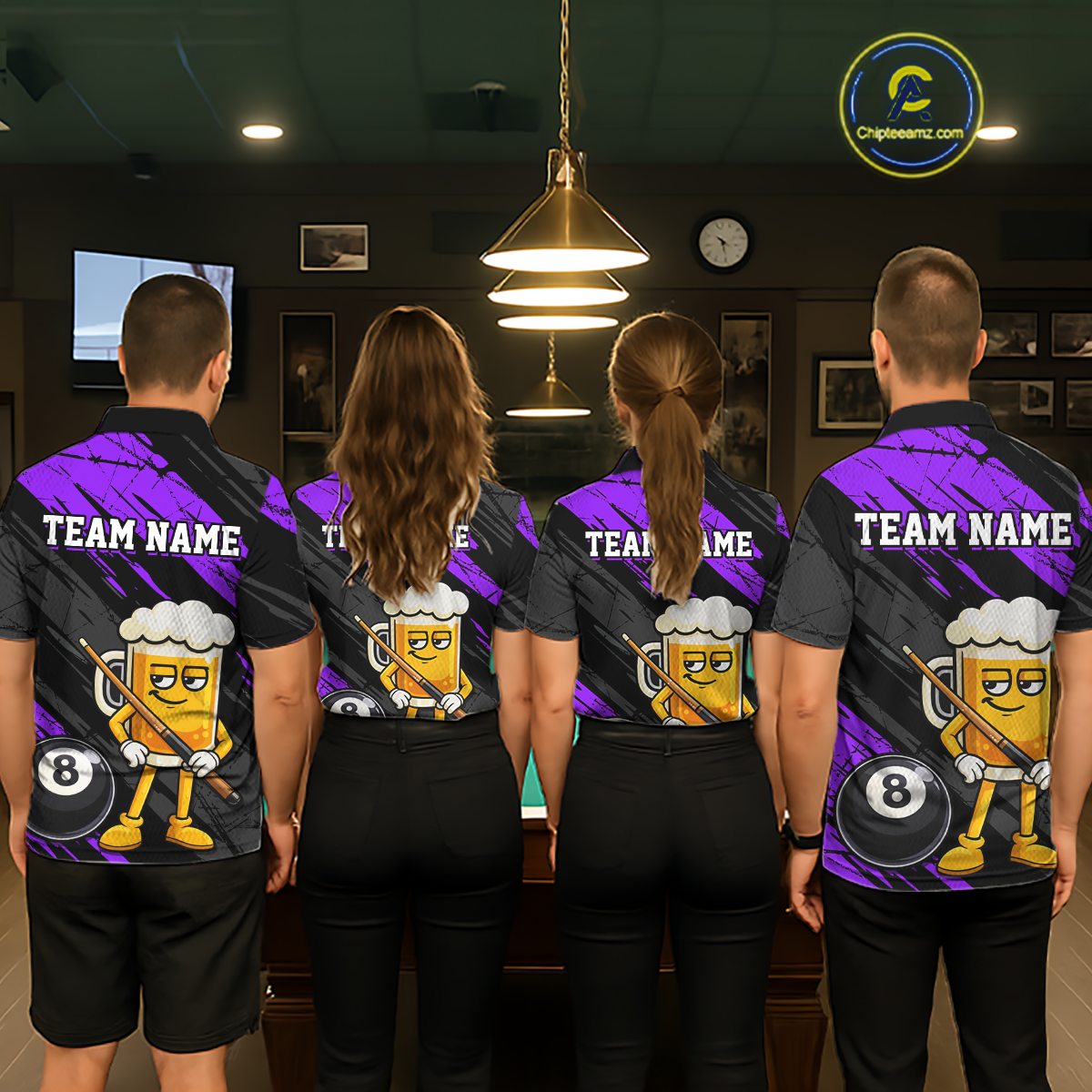 Custom Funny Purple Beer 8 Ball Pool Men Billiard Polo & 1/4 Zip, Billiard Shirt, Billiard Team Jerseys NNT146