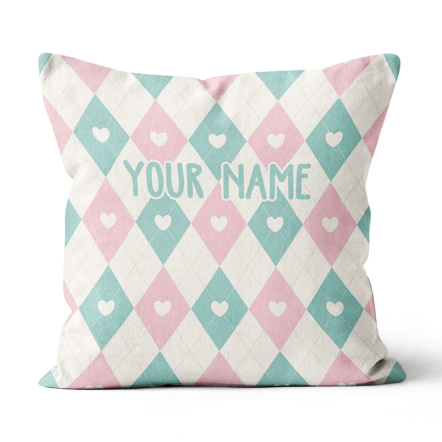 Argyle Pattern With Hearts Custom Cute Throw Pillow Personalized Gifts LDT1126