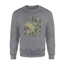Load image into Gallery viewer, Largemouth bass fishing American flag green camo custom name fishing shirts D05 NQS1428  - Standard Crew Neck Sweatshirt