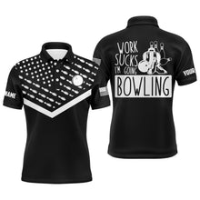 Load image into Gallery viewer, Funny Men Polo Bowling Shirt Personalized Work Sucks I'm Going Bowling Black Patriotic Short Sleeves NBP10