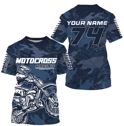 Men women kids jersey for dirt bike custom UPF30+ blue motocross racing xtreme off-road motorcycle PDT102