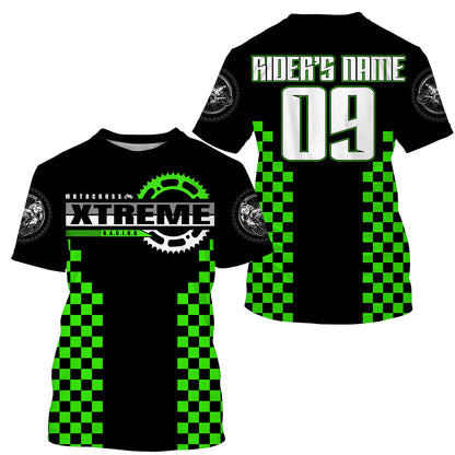 Green Motocross jersey custom kid men women UPF30+ dirt bike riding extreme MX shirt motorcycle PDT96