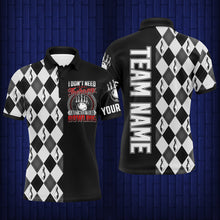 Load image into Gallery viewer, Personalized Men Polo Bowling Shirt Black &amp; White Argyle Bowlers Custom Team Short Sleeves Jersey NBP17