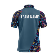 Load image into Gallery viewer, Personalized Men Polo Bowling Shirt, Bowling Balls Pins Pattern Bowlers Team Jersey NBP25