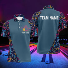 Load image into Gallery viewer, Personalized Men Polo Bowling Shirt, Bowling Balls Pins Pattern Bowlers Team Jersey NBP25