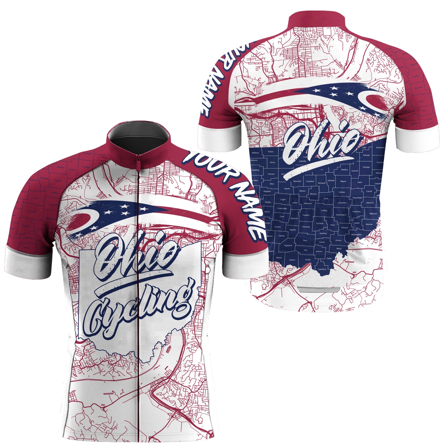 Men Women Ohio cycling jersey with 3 pockets UPF50+ Ohio bike shirt Full zip MTB BMX cycle gear| SLC176