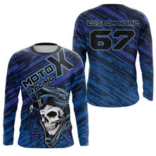 Load image into Gallery viewer, Motocross jersey youth adult blue MotoX personalized skull dirt bike off-road UV riding motorcycle PDT162