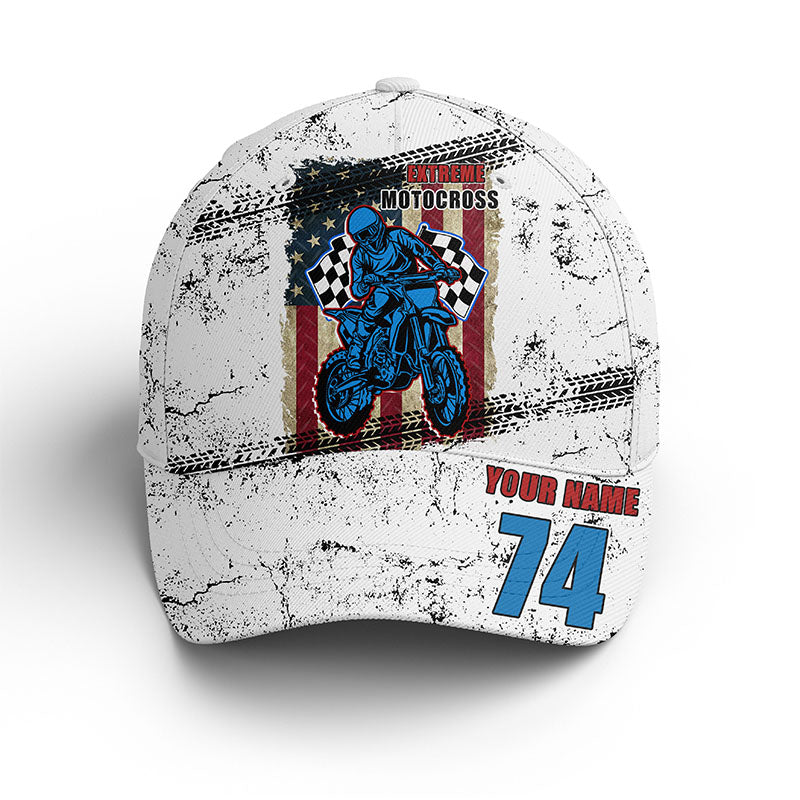 USA Flag Motocross Cap - Extreme Custom Name&Number Dirt Bike Cap For Biker Patriotic BWB Hat CDT11