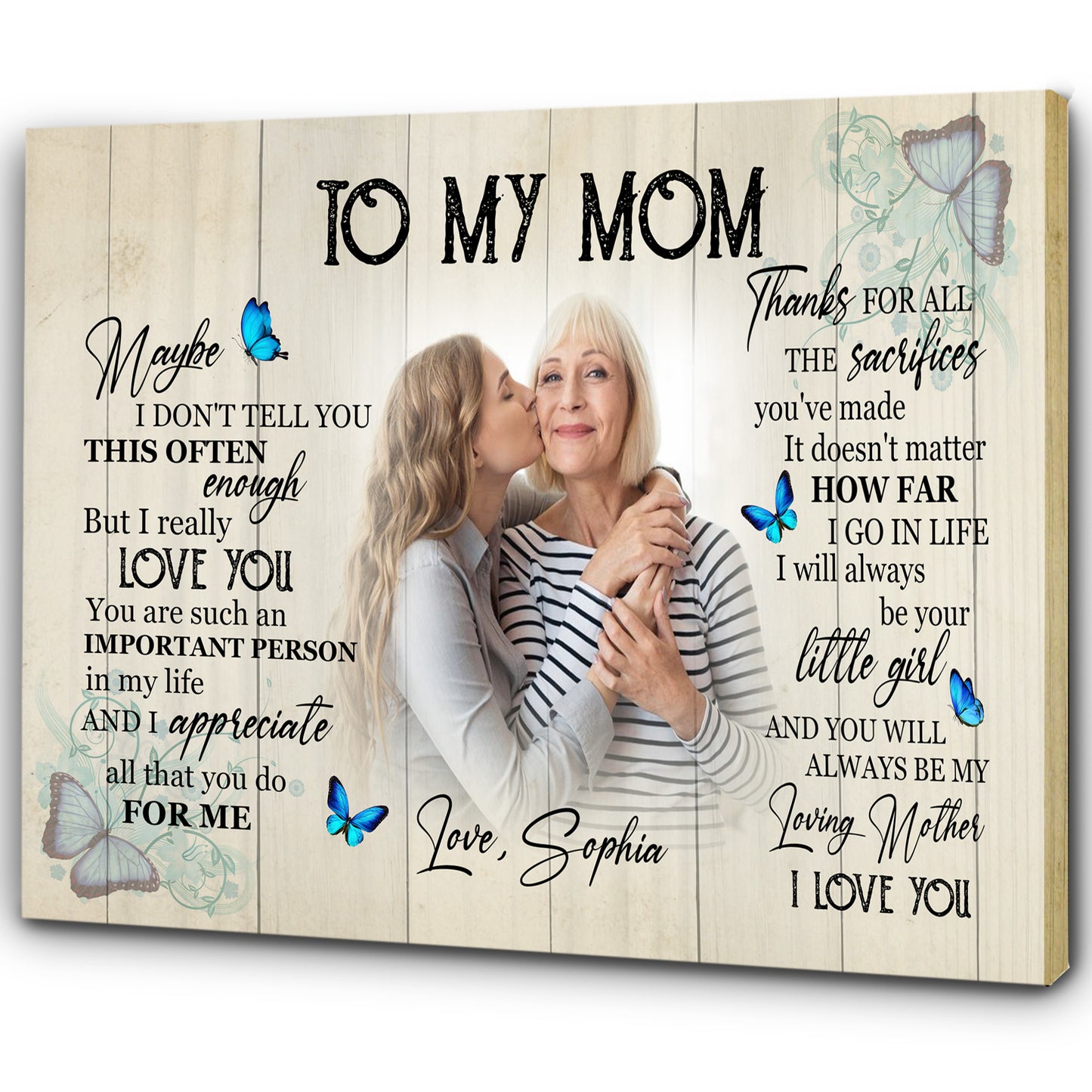 Personalized Mom Canvas - To My Mom Mother's Day Butterfly Gift, I Love You Mom Birthday Christmas| N2457