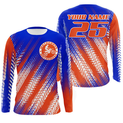 Blue and orange MX racing jersey custom youth men women biker UPF30+ off-road extreme motorcycle PDT119