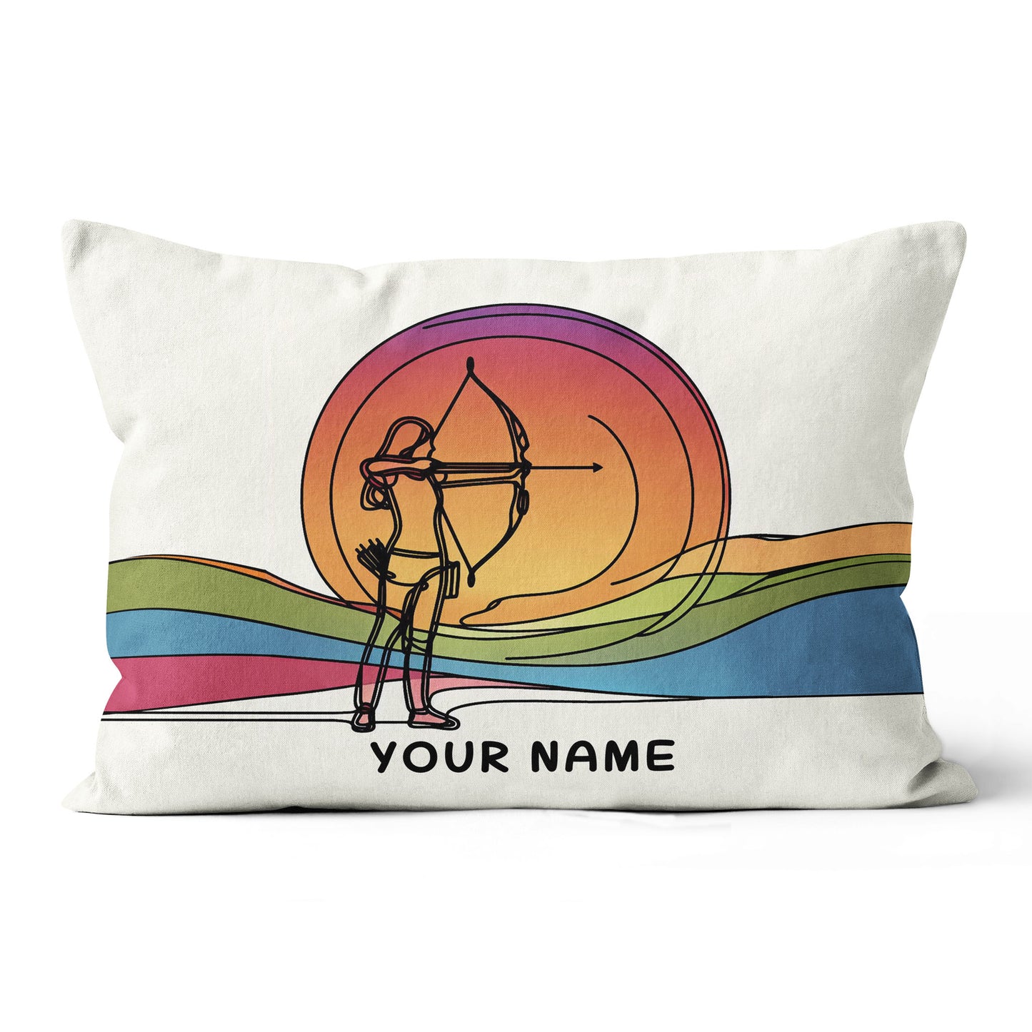 Multicolor Continuous Line Funny Player Archery Custom Name White Pillow TDM0825