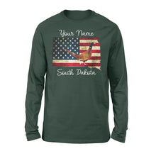 Load image into Gallery viewer, Pheasant hunting shirt South Dakota American Flag bird hunter custom name Long sleeve - FSD1162 D06