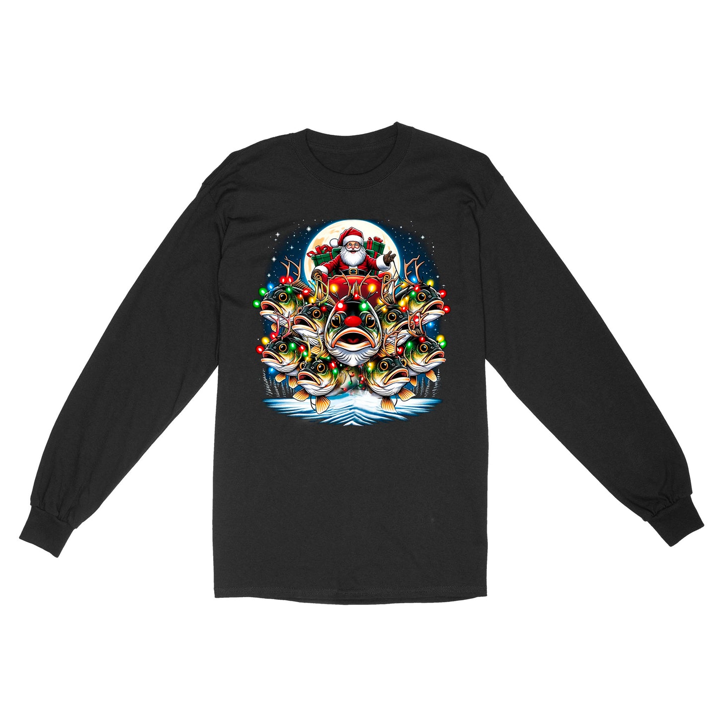 Long Sleeve - Nine Bass fish as Santa's Reindeer
