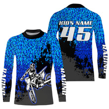 Load image into Gallery viewer, Motocross jersey custom name number kids boys girls UV extreme blue MX shirt off-road motorcycle PDT143