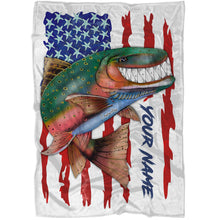 Load image into Gallery viewer, Trout fly fishing American flag funny rainbow trout ChipteeAmz's art custom name throw fleece blanket AT051