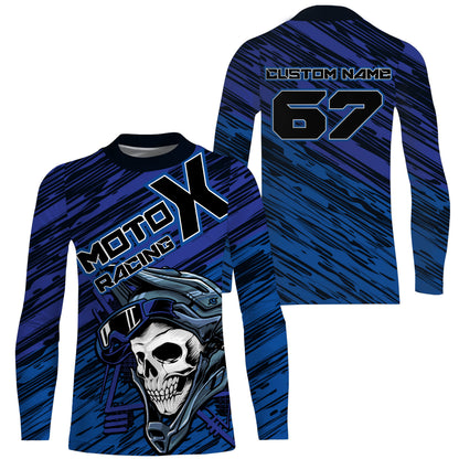 Motocross jersey youth adult blue MotoX personalized skull dirt bike off-road UV riding motorcycle PDT162